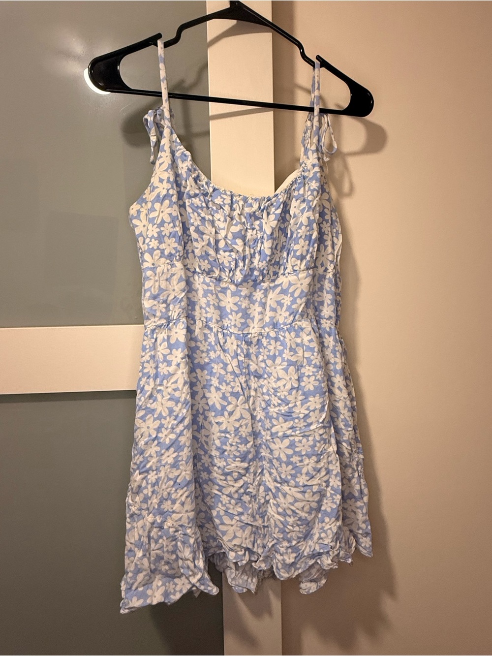 Light Blue Floral Spaghetti-Strap Romper